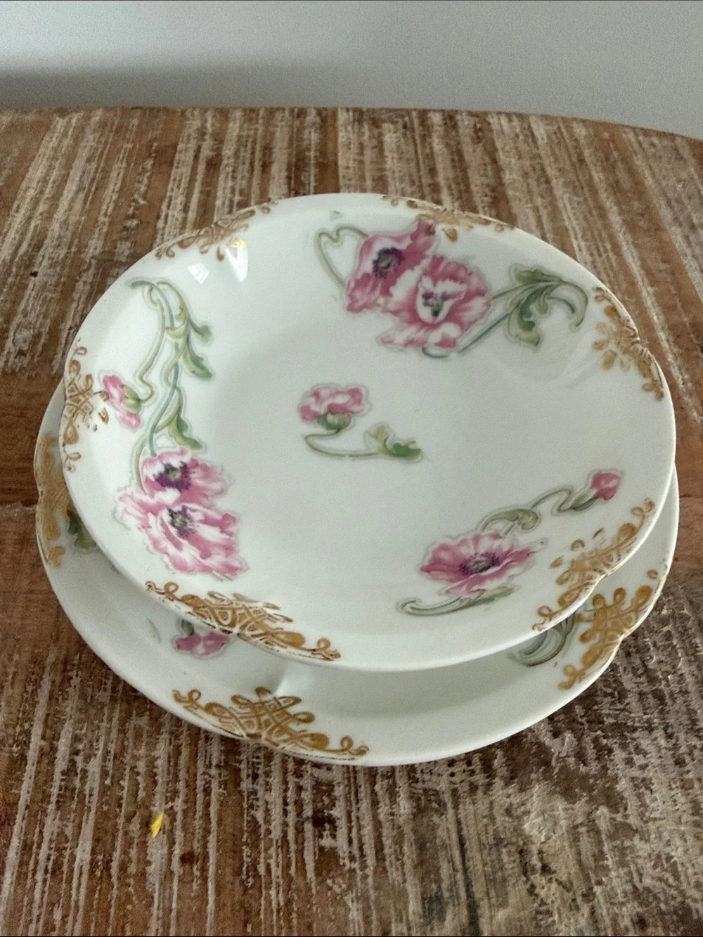 Antique Theodore Haviland Limoges Fruit Bowl Saucer Pink Poppy Floral